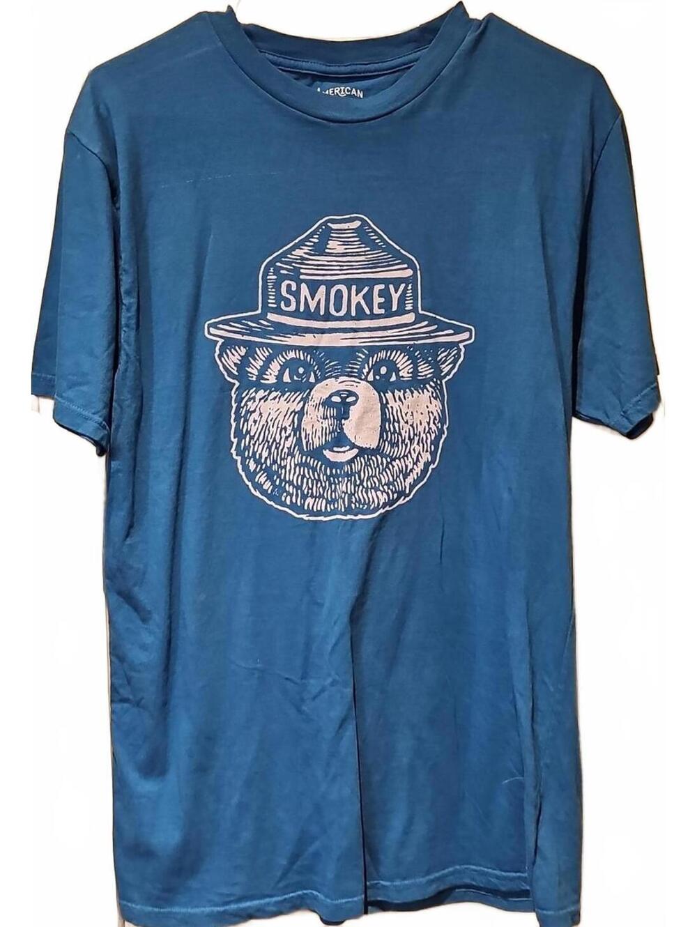 Smokey The Bear American Needle Graphic T-shirt Turquoise Size M